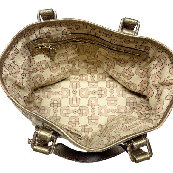 Gucci Handbag Tote Purse Sherry GG Canvas Beige Gold - Picture 10 of 12